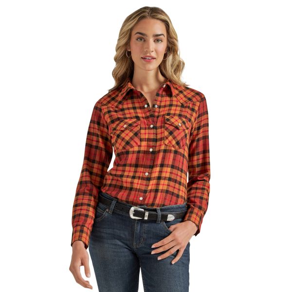 Wrangler Essentials Women's Adobe Plaid Western Snap Shirt 112339572