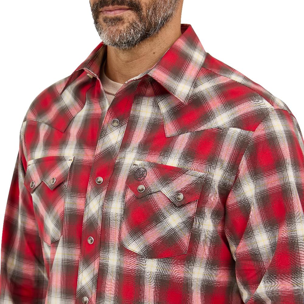 Wrangler Firetruck Red Retro Longsleeve Sawtooth Men's Collared Snap Pocket Western Shirt 112369521