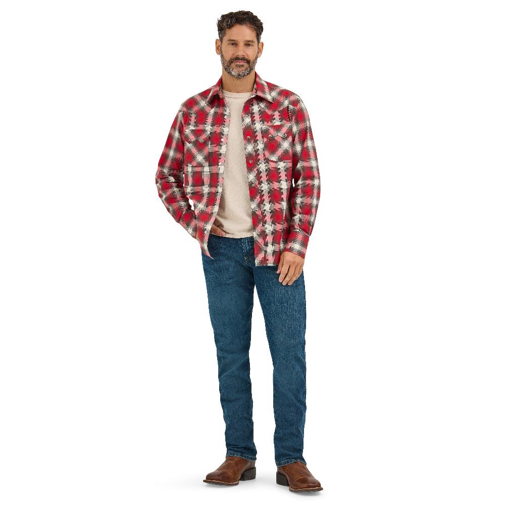 Wrangler Firetruck Red Retro Longsleeve Sawtooth Men's Collared Snap Pocket Western Shirt 112369521