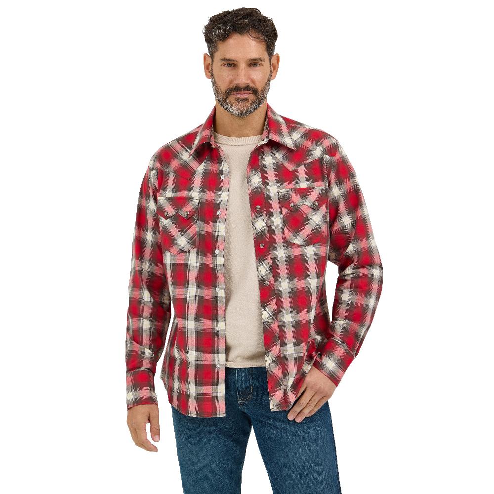 Wrangler Firetruck Red Retro Longsleeve Sawtooth Men's Collared Snap Pocket Western Shirt 112369521