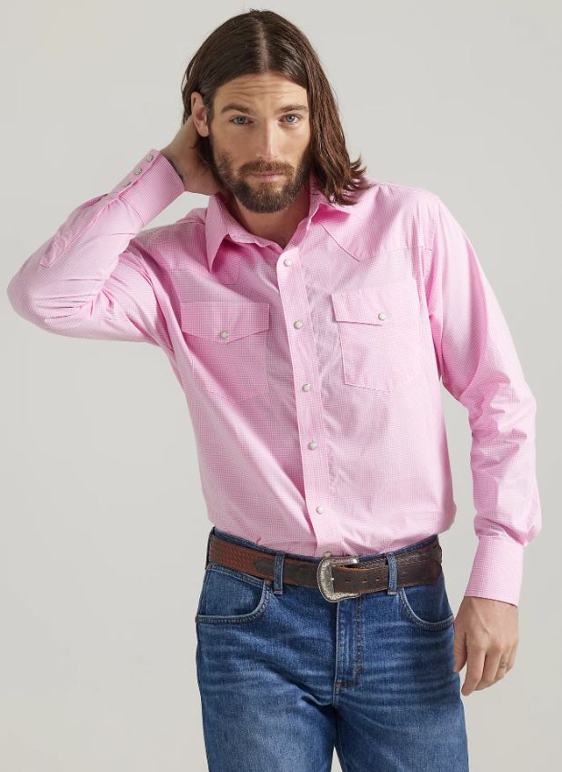 Wrangler Fuschia Pink Men's Bucking Cancer Snap Shirt 112329902