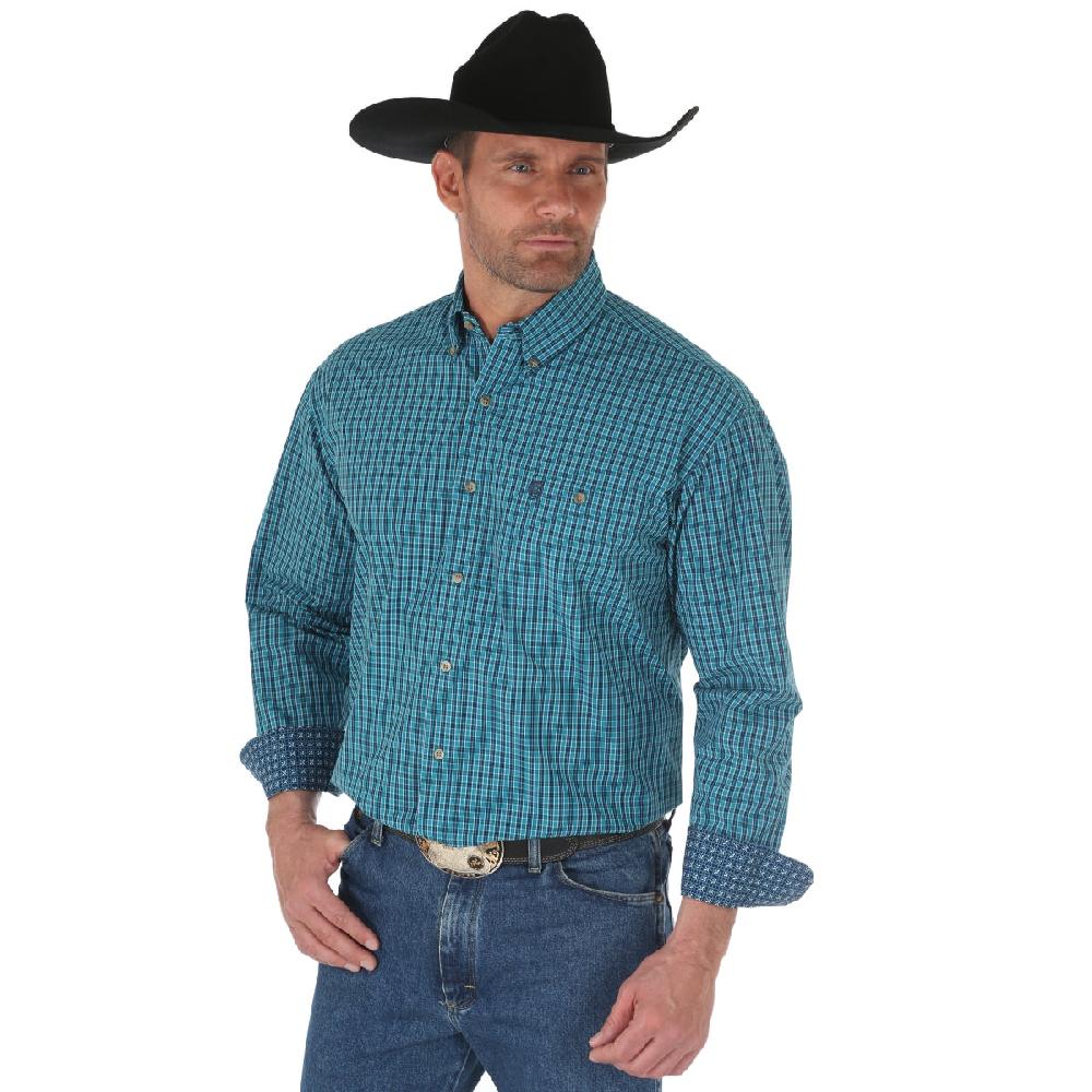 Wrangler George Strait Navy/Turquoise Long Sleeve Buttondown Mens Western Shirt MGSB522