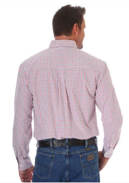 Wrangler George Strait White/Red Long Sleeve Poplin Plaid Shirt MGSR437
