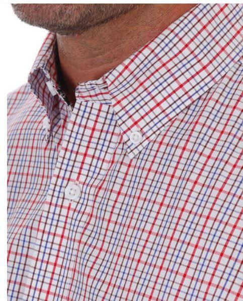 Wrangler George Strait White/Red Long Sleeve Poplin Plaid Shirt MGSR437