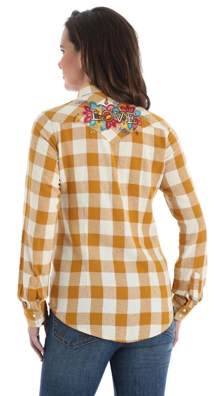 Wrangler Gold/Cream Womens Long Sleeve Snap Western Fashion Top LW1865M