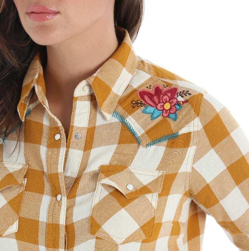 Wrangler Gold/Cream Womens Long Sleeve Snap Western Fashion Top LW1865M