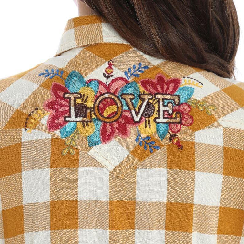 Wrangler Gold/Cream Womens Long Sleeve Snap Western Fashion Top LW1865M