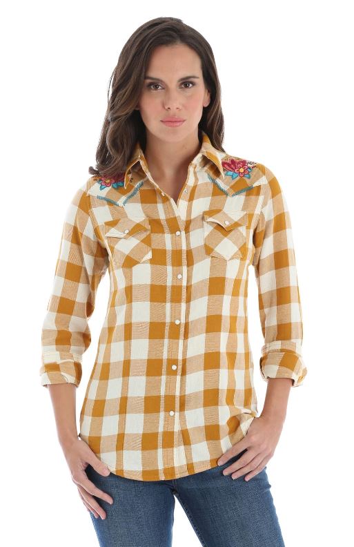 Wrangler Gold/Cream Womens Long Sleeve Snap Western Fashion Top LW1865M