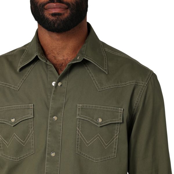 Wrangler Grape Leaf Retro Olive Snap Shirt 112330786