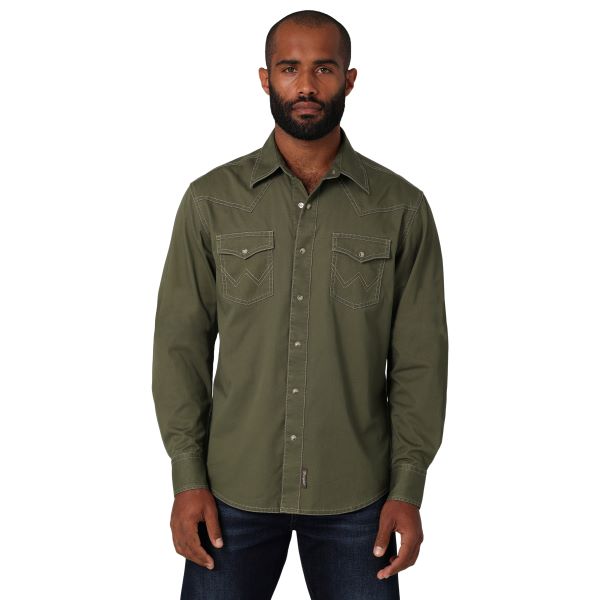 Wrangler Grape Leaf Retro Olive Snap Shirt 112330786
