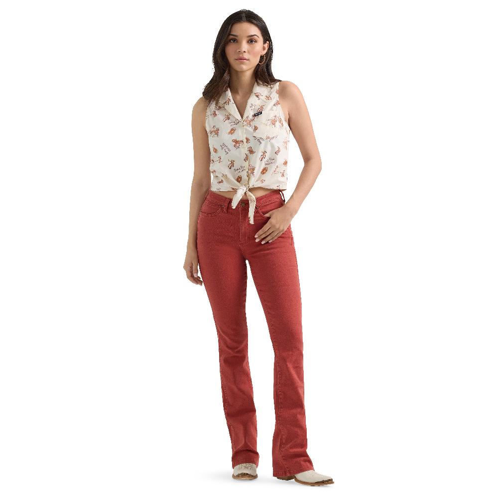 Wrangler Graphic White Women's Bold Printed Sleeveless Tie Front Women's Shirt 112360753