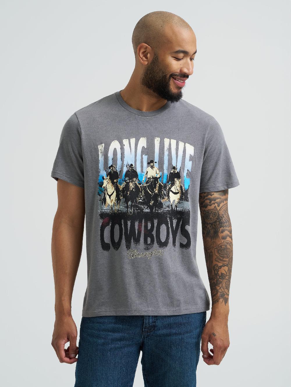 Wrangler Graphite Heather Men's Long Live Cowboys Regular Fit Graphic Short Sleeve T-Shirt 112365658