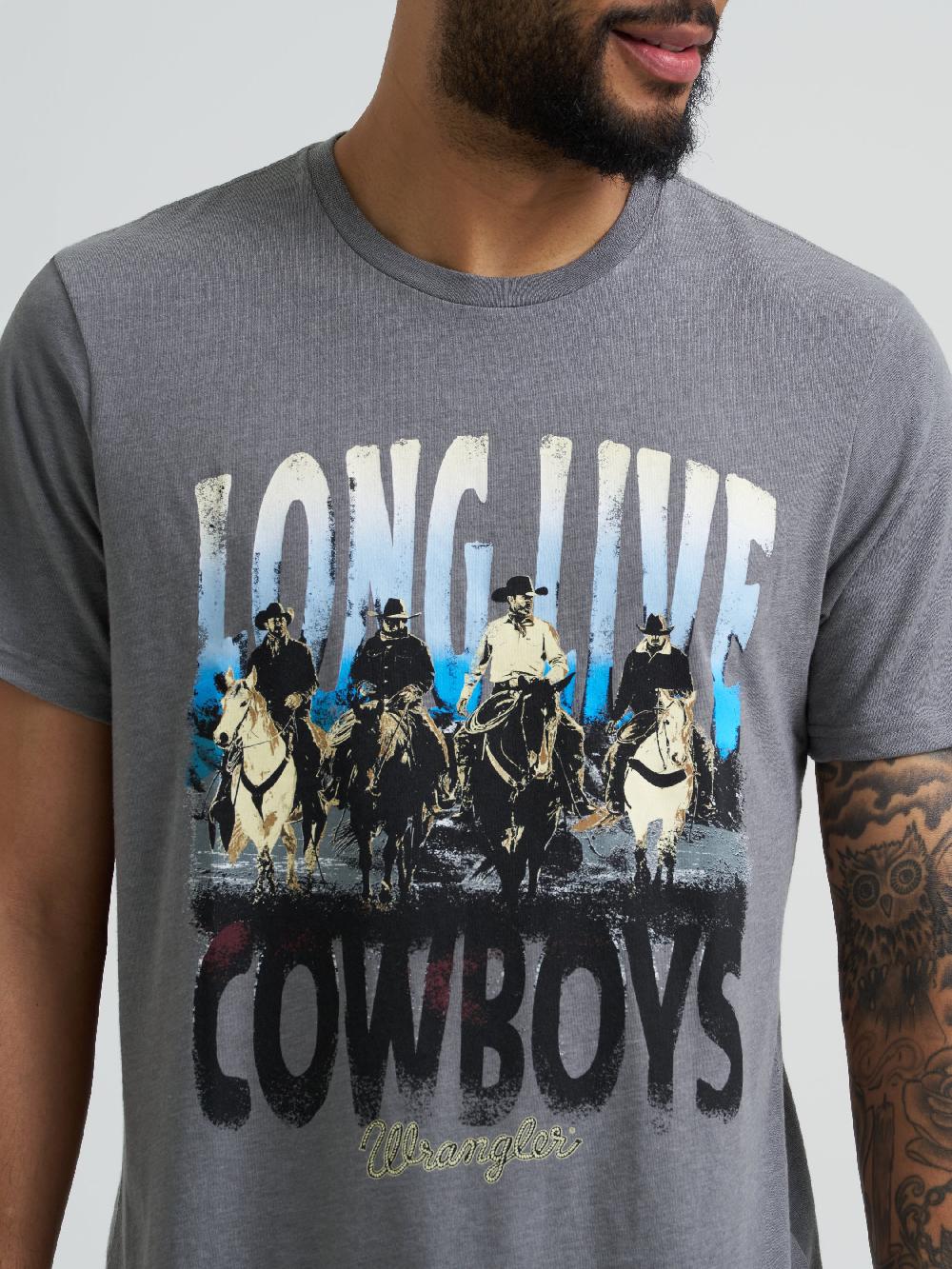 Wrangler Graphite Heather Men's Long Live Cowboys Regular Fit Graphic Short Sleeve T-Shirt 112365658