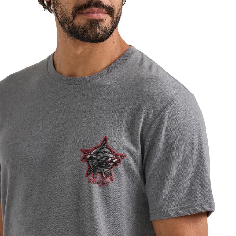 Wrangler Graphite Heather PBR Logo Short Sleeve Ribbed Collar Graphic T-Shirt 112354520