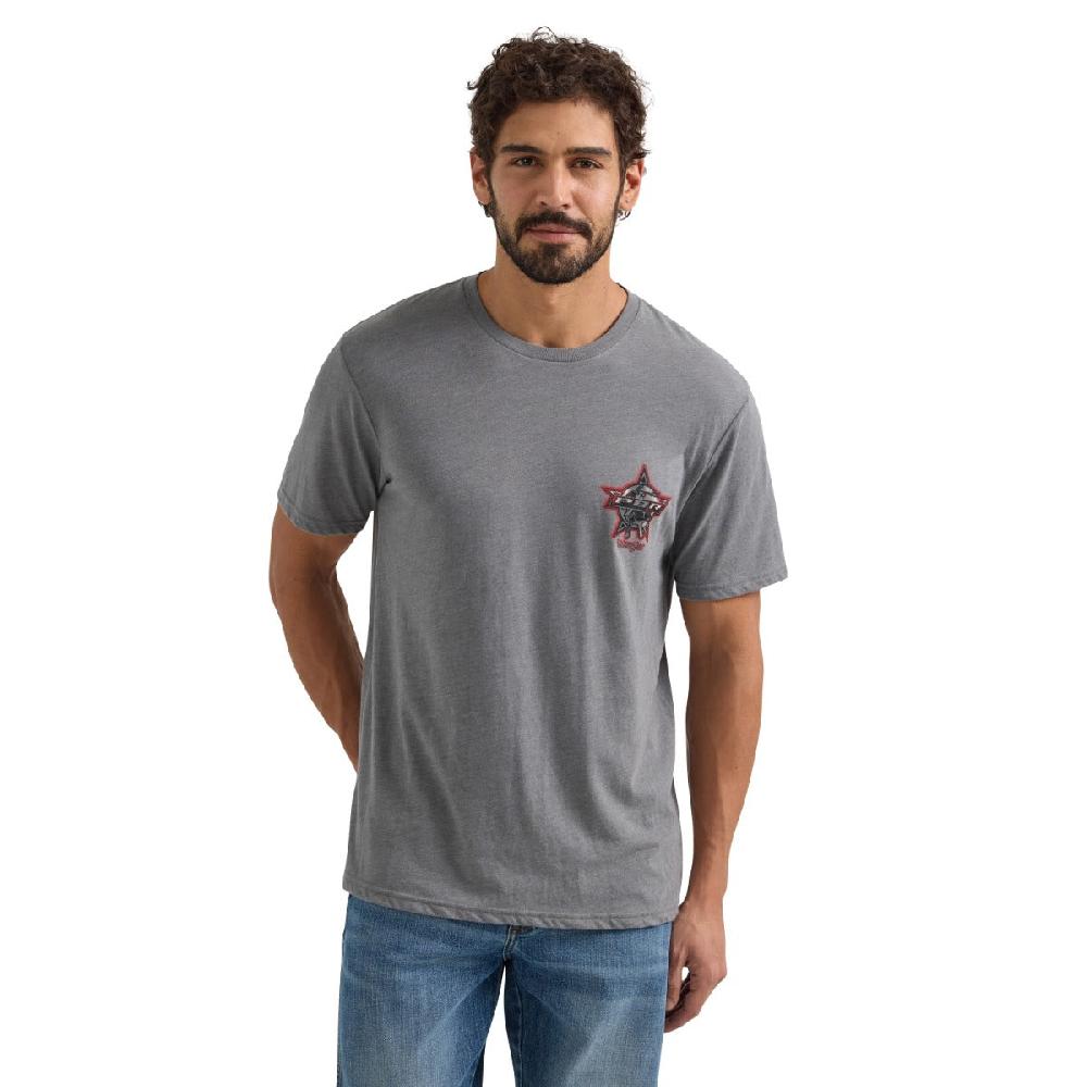 Wrangler Graphite Heather PBR Logo Short Sleeve Ribbed Collar Graphic T-Shirt 112354520