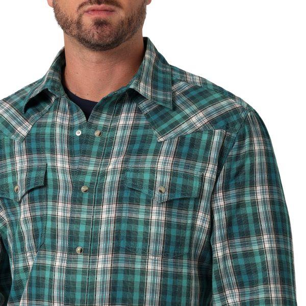 Wrangler Green Daze Plaid Retro Premium Long Sleeve Men's Slim Fit Western Snap Shirt 112330789