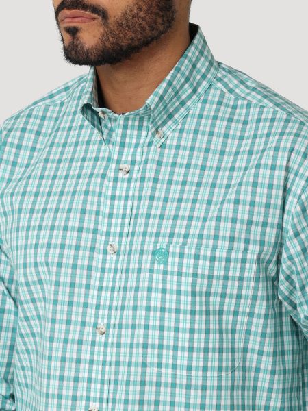 Wrangler Green/White Plaid George Strait Mens 1 Pocket Longsleeve Shirt 112318984