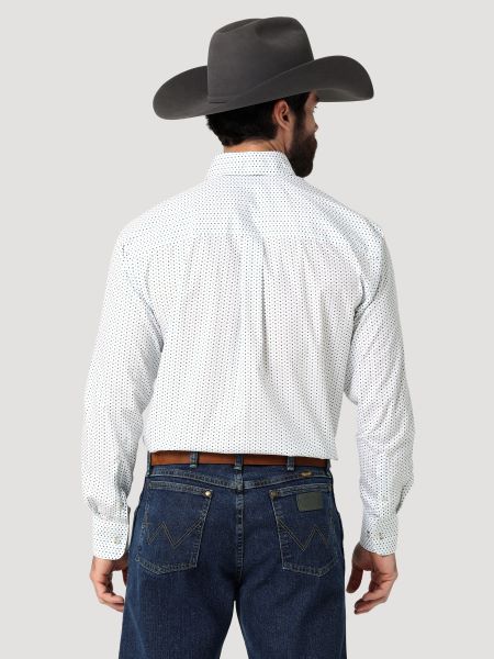 Wrangler Green/White Print George Strait Mens One Pocket Button Down Longsleeve Shirt 112318981