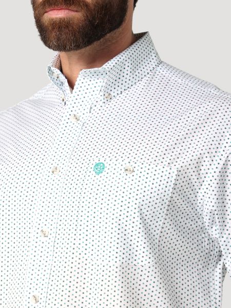 Wrangler Green/White Print George Strait Mens One Pocket Button Down Longsleeve Shirt 112318981