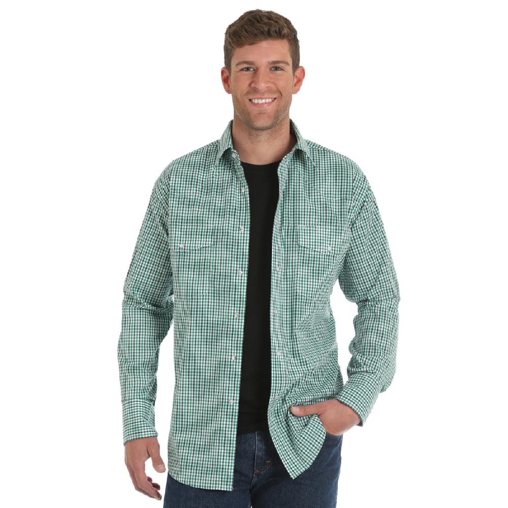 Wrangler Green Wrinkle Resist Mens Long Sleeve Snap Western Shirt MWR266M