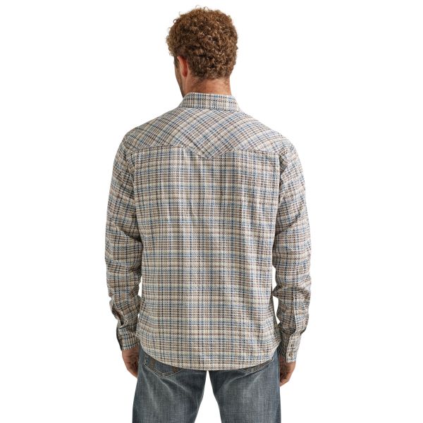 Wrangler Greige Haze Plaid Retro Premium Men's Western Long Sleeve Snap Shirt 112338148