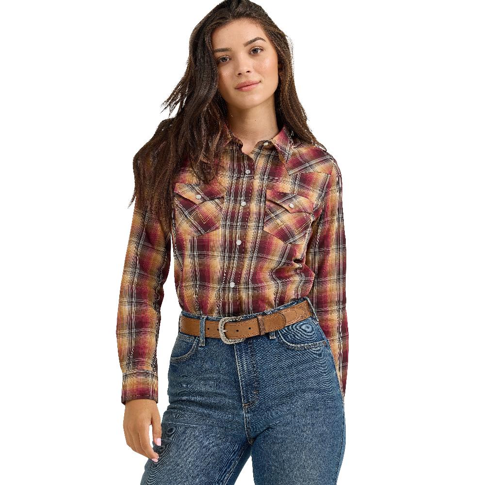 Wrangler Harvest Plaid Essential Women's Collared Long Sleeve Western Snap Top 112367228