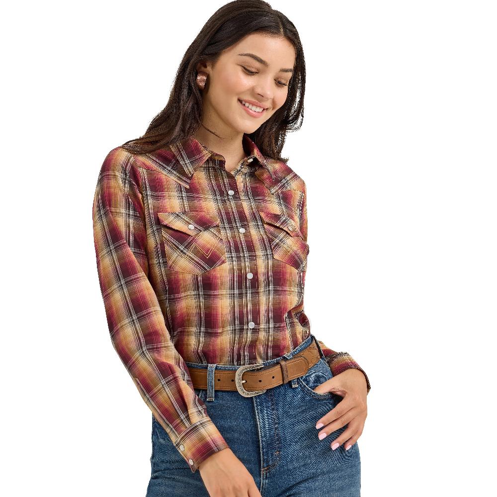 Wrangler Harvest Plaid Essential Women's Collared Long Sleeve Western Snap Top 112367228