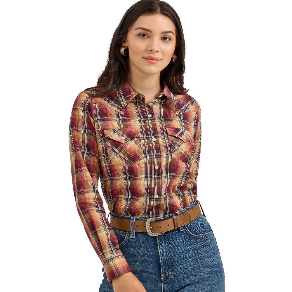 Wrangler Harvest Plaid Essential Women's Collared Long Sleeve Western Snap Top 112367228