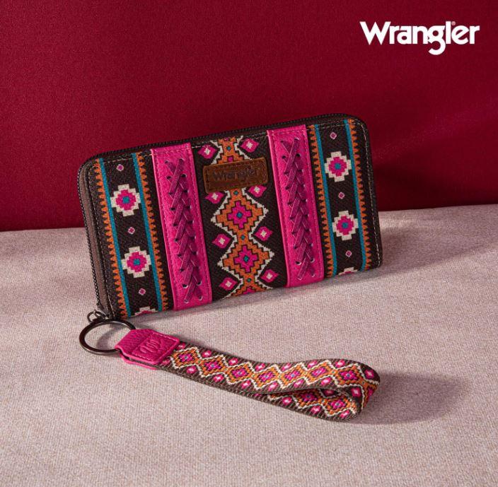 Wrangler Hot Pink Aztec Print Wallet/Clutch/Wristlet Wallet With Credit Card Holder WG2203-W006HPK