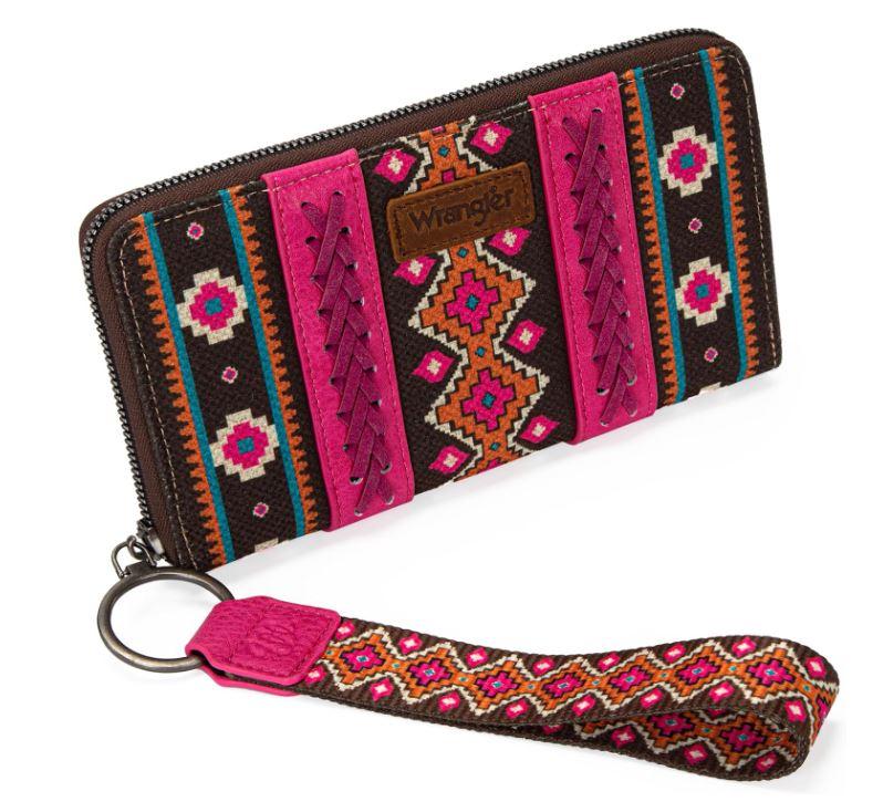 Wrangler Hot Pink Aztec Print Wallet/Clutch/Wristlet Wallet With Credit Card Holder WG2203-W006HPK