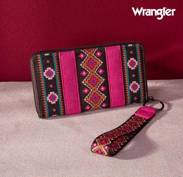 Wrangler Hot Pink Aztec Print Wallet/Clutch/Wristlet Wallet With Credit Card Holder WG2203-W006HPK