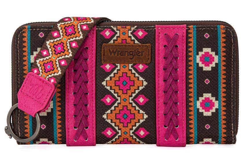 Wrangler Hot Pink Aztec Print Wallet/Clutch/Wristlet Wallet with Credit Card Holder WG2203-W006HPK