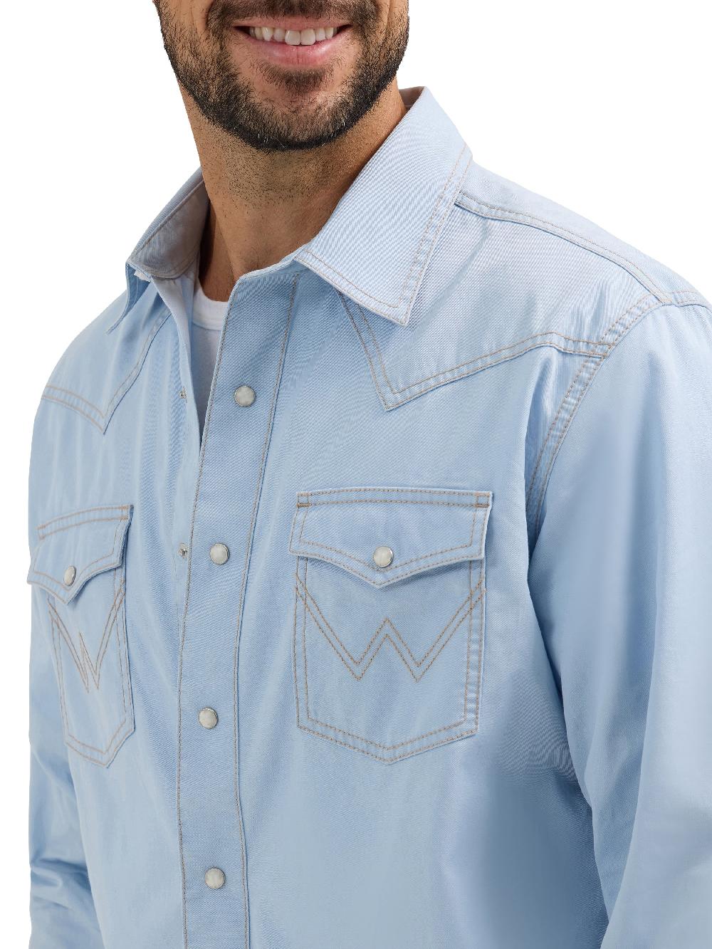 Wrangler Ice Blue Retro Premium Men's Longsleeve Collared Western Snap Shirt 112365625