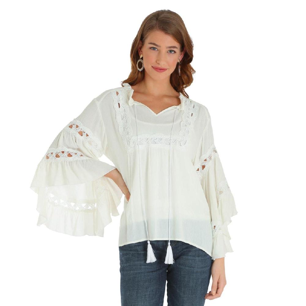 Wrangler Ivory Long Sleeve Womens Peasant Top LW2048M