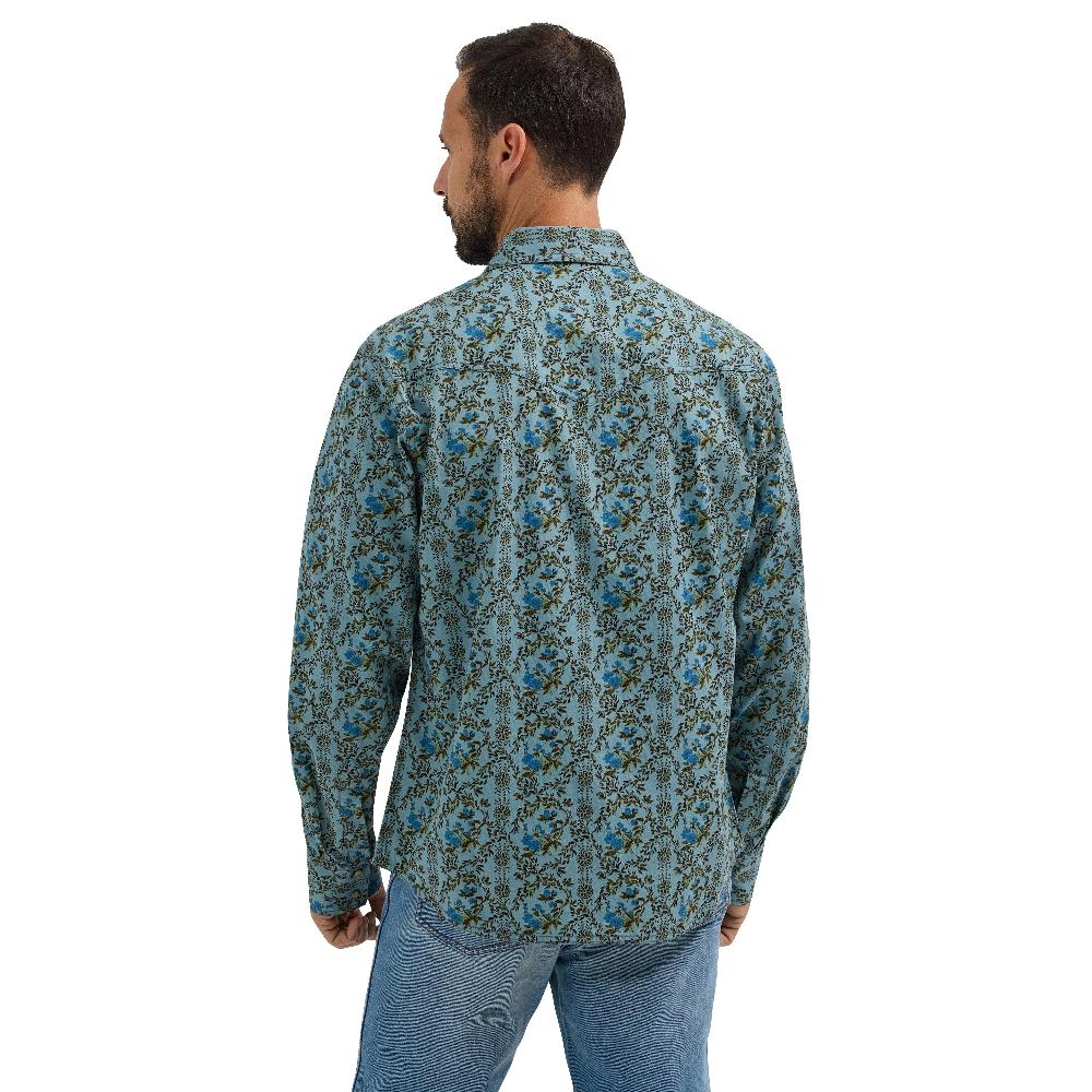 Wrangler Jewel Blue Floral Retro Premium Collared Longsleeve Men's Snap Shirt 112365629