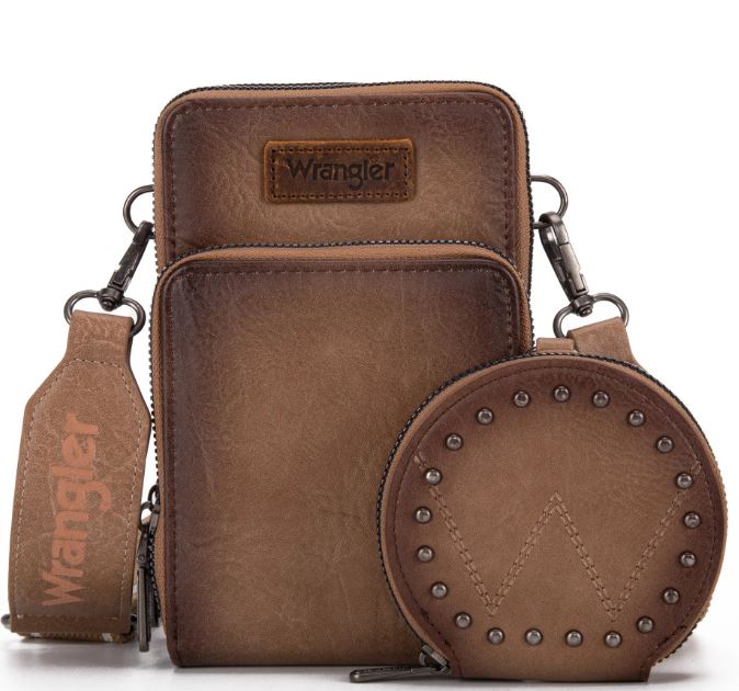 Wrangler Khaki Crossbody Cell Phone Purse with 3 Zippered Compartments and Coin Pouch WG117-207KH