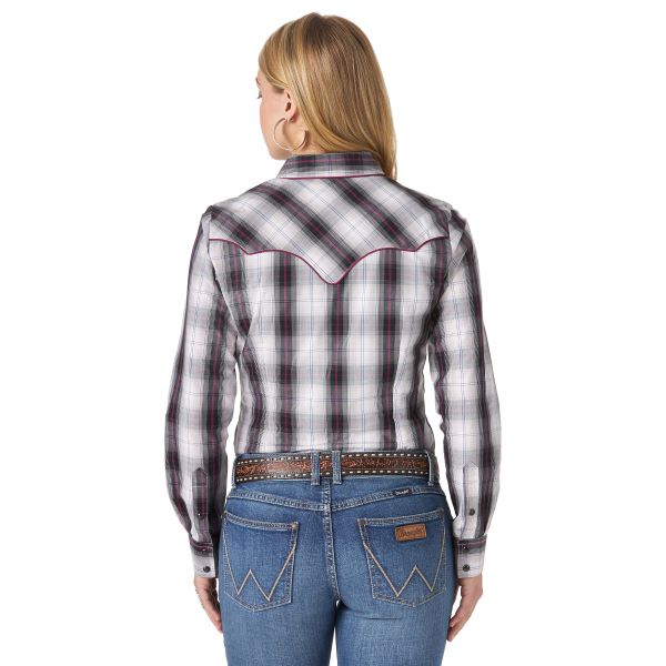 Wrangler Ladies Long Sleeve Fancy Yoke Snap Plaid Western Shirt LW4007W