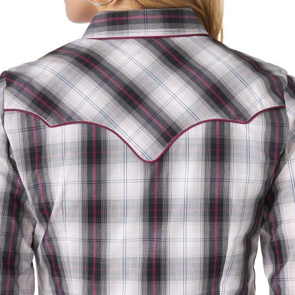 Wrangler Ladies Long Sleeve Fancy Yoke Snap Plaid Western Shirt LW4007W