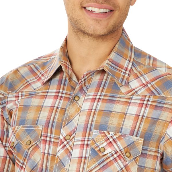 Wrangler Light Brown Plaid Retro Long Sleeve Mens Snap Pocket Shirt MV4023E