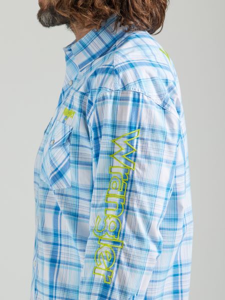 Wrangler Logo Long Sleeve Mens Plaid Snap Shirt 112324644