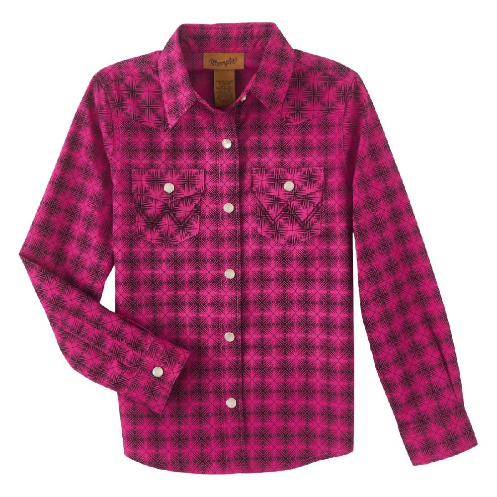 Wrangler Magenta Long Sleeve Girls' Collared Geo Print Western Snap Shirt 112346586