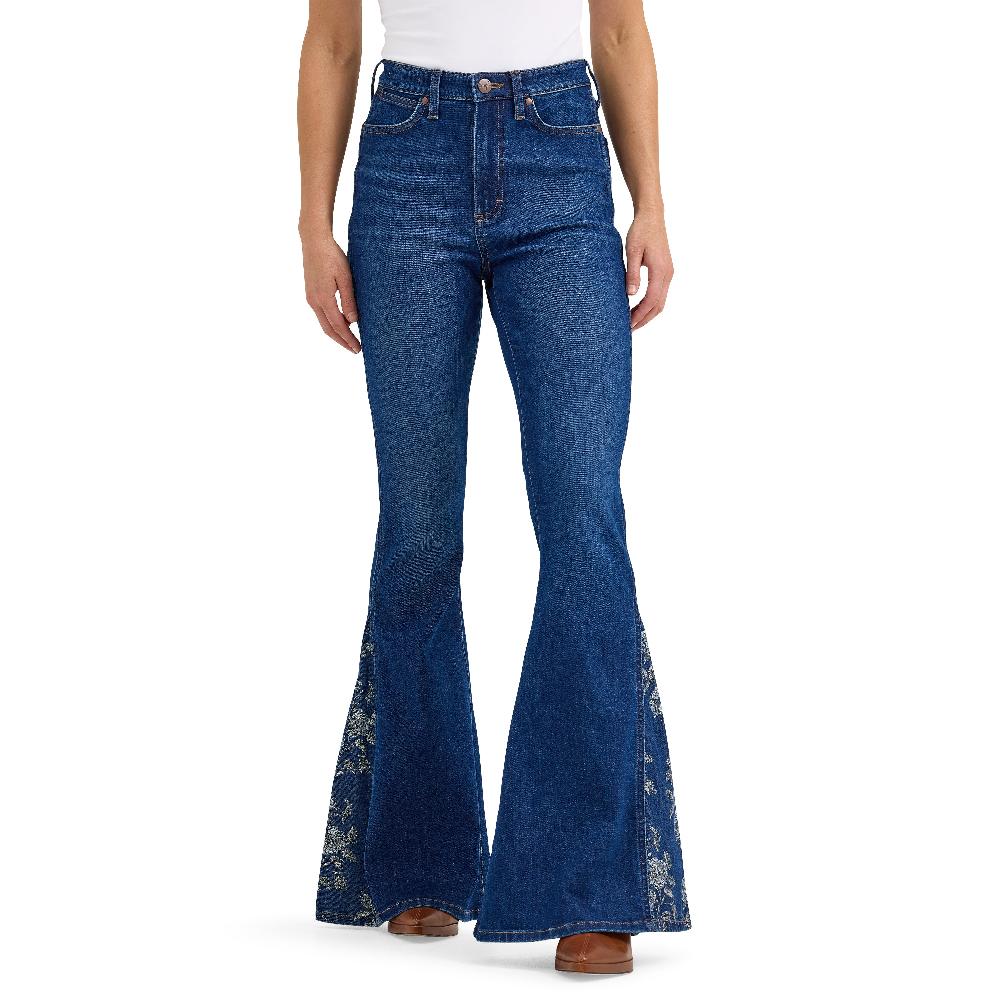 Wrangler Melody Dark Blue Women's Retro Bailey High Rise Pieced Trumpet Flare Jeans 112368254