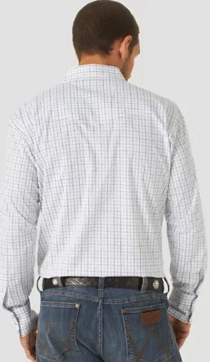 Wrangler Men's Bright White Wrinkle Resist Long Sleeve Western Snap Plaid Shirt MWR389B