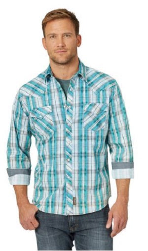 Wrangler Men's Retro Teal Plaid Snap Front Shirt MVR510T
