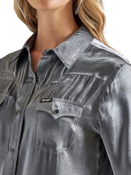 Wrangler Metallic Silver Retro Party Women's Western Snap Shirt 112342520
