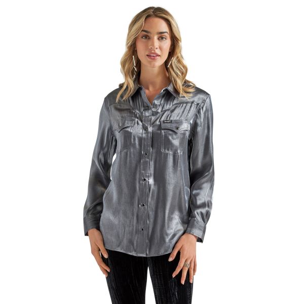 Wrangler Metallic Silver Retro Party Women's Western Snap Shirt 112342520