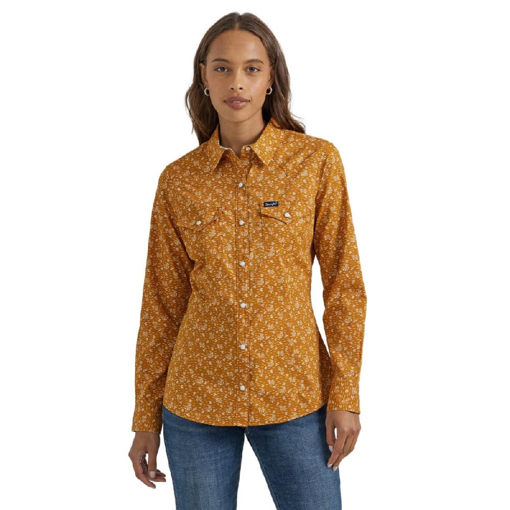 Wrangler Mini Yellow All Occasion Women's Collared Western Snap Shirt 112353165