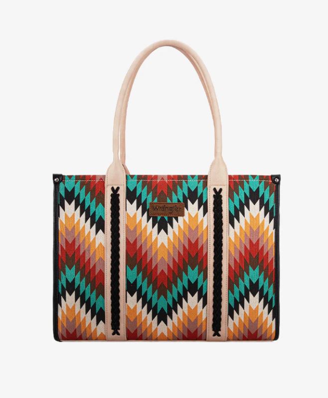 Wrangler Multi Color with Black Decorative Whipstich Southwestern Pattern Concealed Carry Wide Tote WG2211-8119BK