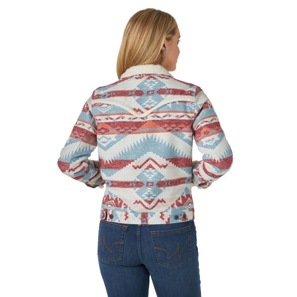 Wrangler Multi Colored Retro Sherpa Lined Jacquard Print Womens Jacket LWJ325M