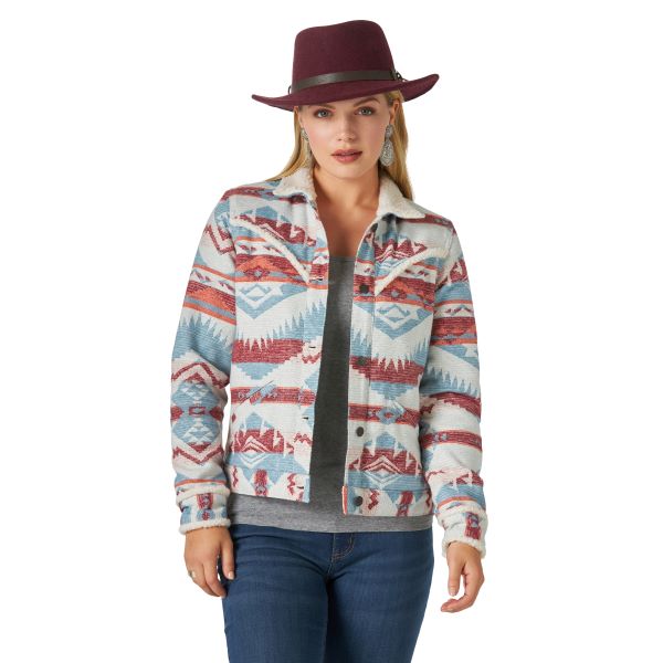Wrangler Multi Colored Retro Sherpa Lined Jacquard Print Womens Jacket LWJ325M